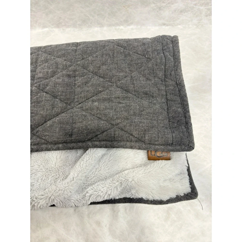 UGG Charcoal Grey Quilted Diamond Faux Fur Reverse Euro Pillow Cover 26x26